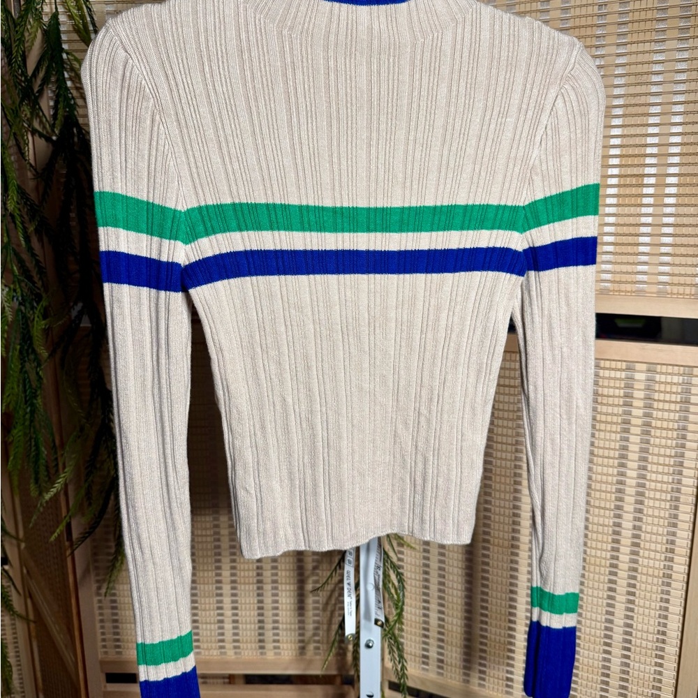 BDG Beige Ribbed Knit Top with Blue Trim